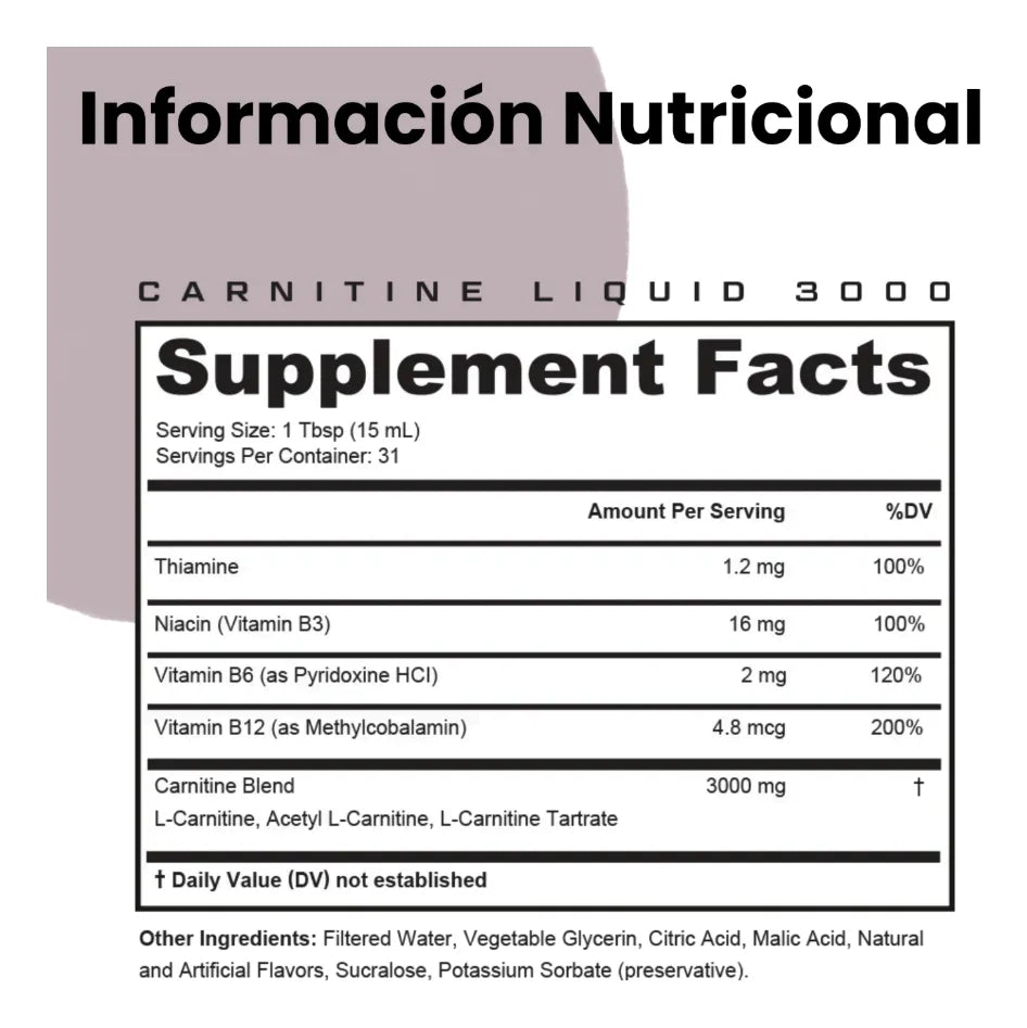 L-Carnitine 3000 – Suplemento líquido para energía y quemar grasa